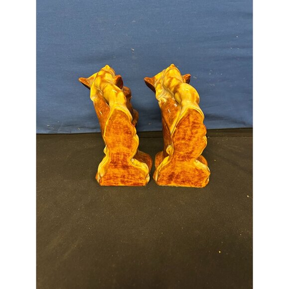 Vintage Ceramic Horse Head Bookends Brown & Cream Glossy Finish 6.5" Tall Home D - Picture 3 of 4